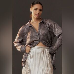 ANTHROPOLOGIE PILCRO metallic button down long sleeve shirt medium blouse